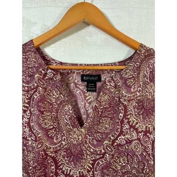 Lane Bryant Blouse 26 28 Mauve Print 100% Silk V Neck Asymmetric Sleeves - Picture 5 of 9